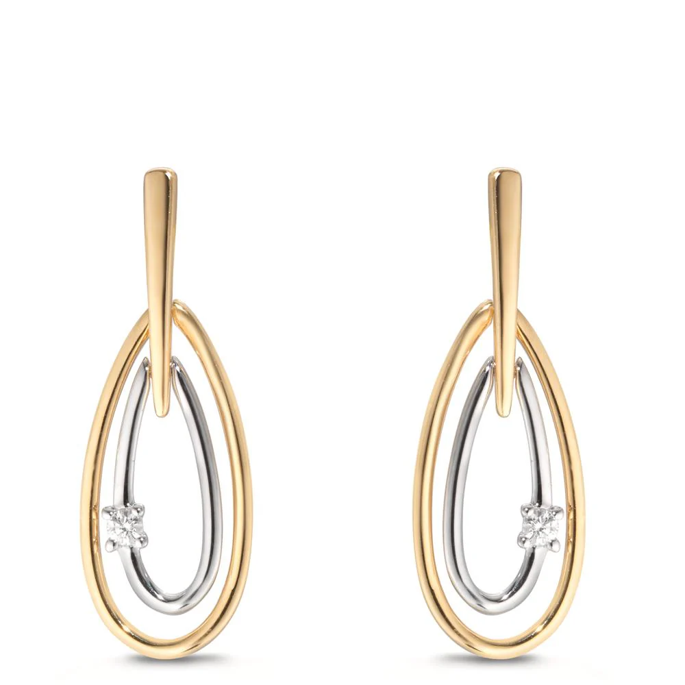 Orecchini Oro giallo 750/18 carati, Oro bianco 750/18 carati Diamante 0.06 ct, 2 pietra, w-si - Image 2