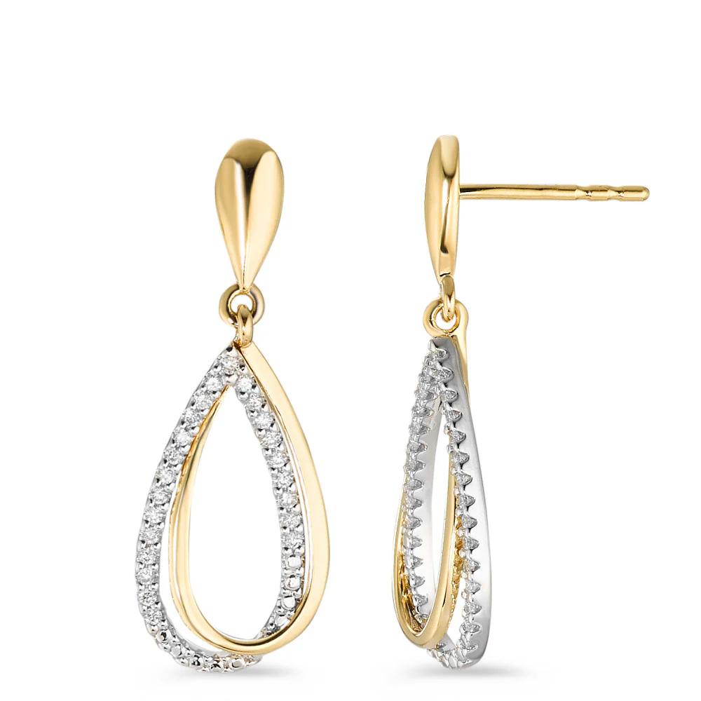 Orecchini Oro giallo 750/18 carati, Oro bianco 750/18 carati Diamante bianco, 0.18 ct, 46 pietra, [Brillant], w-si