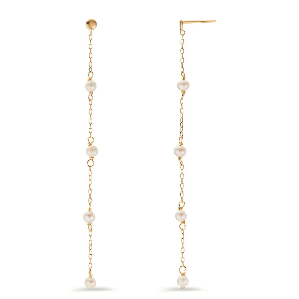 Orecchini Oro giallo 750/18 carati Perla coltivata d'acqua dolce bianco, 8 Perla, 3 mm