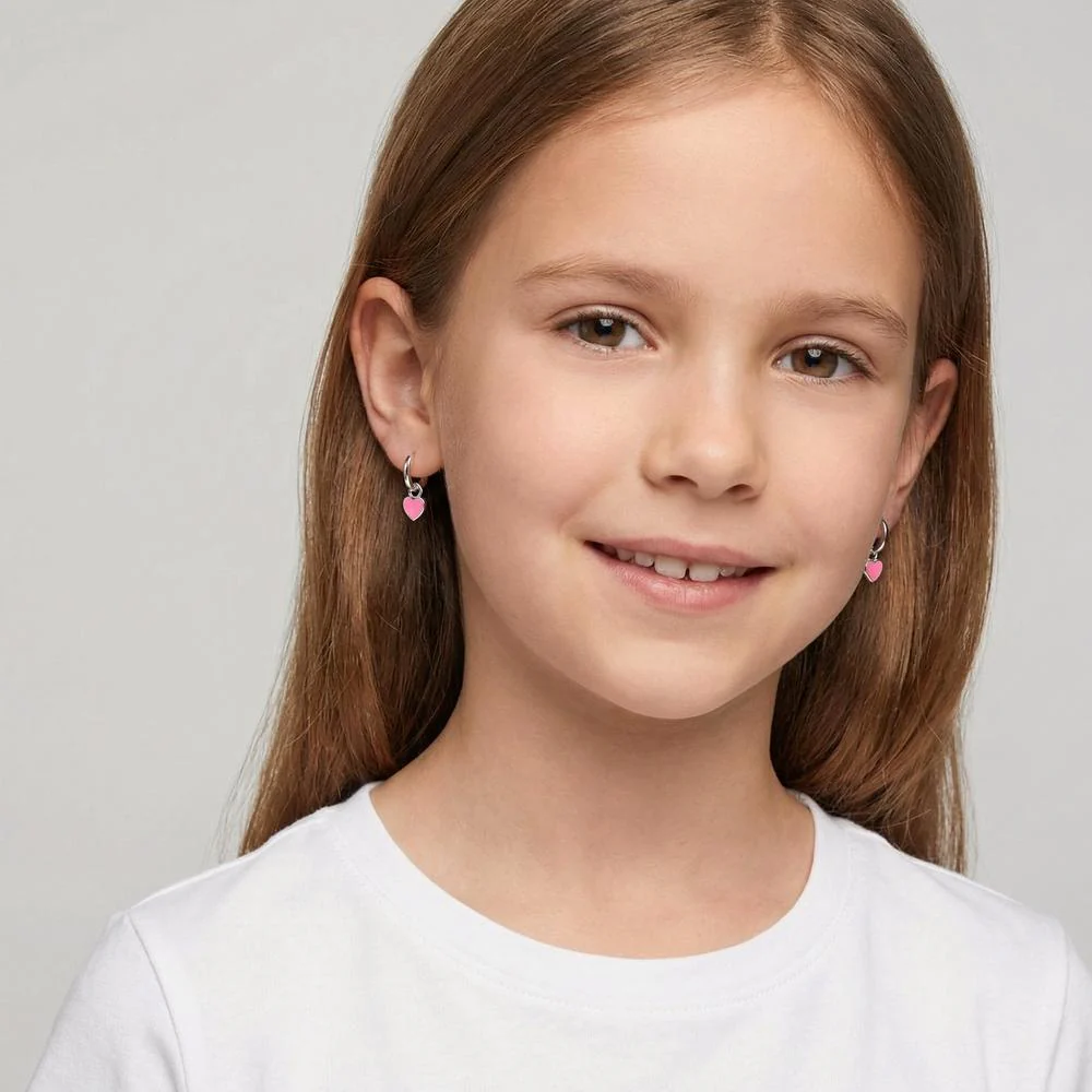 Orecchino a cerchio con pendente Argento rodiato Cuore - Image 3