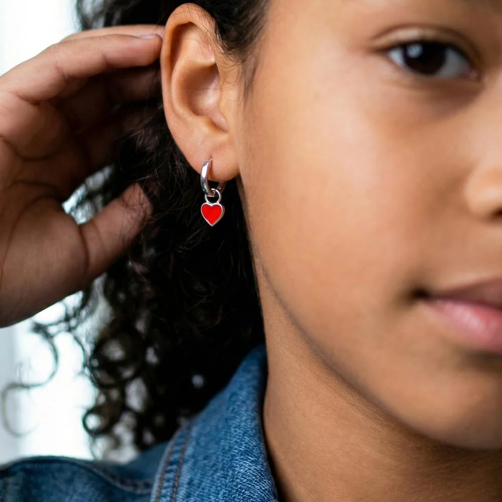 Orecchino a cerchio con pendente Argento rodiato Cuore - Image 2