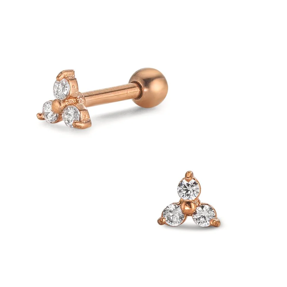 Piercing Acciaio inossidabile Zirconia 3 pietra rosa rivestimento IP Ø4.5 mm