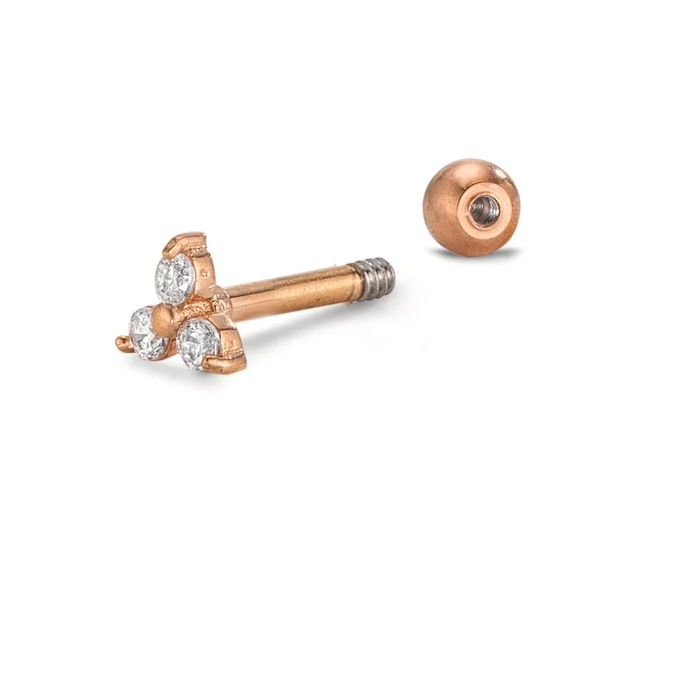 Piercing Acciaio inossidabile Zirconia 3 pietra rosa rivestimento IP Ø4.5 mm - Image 2