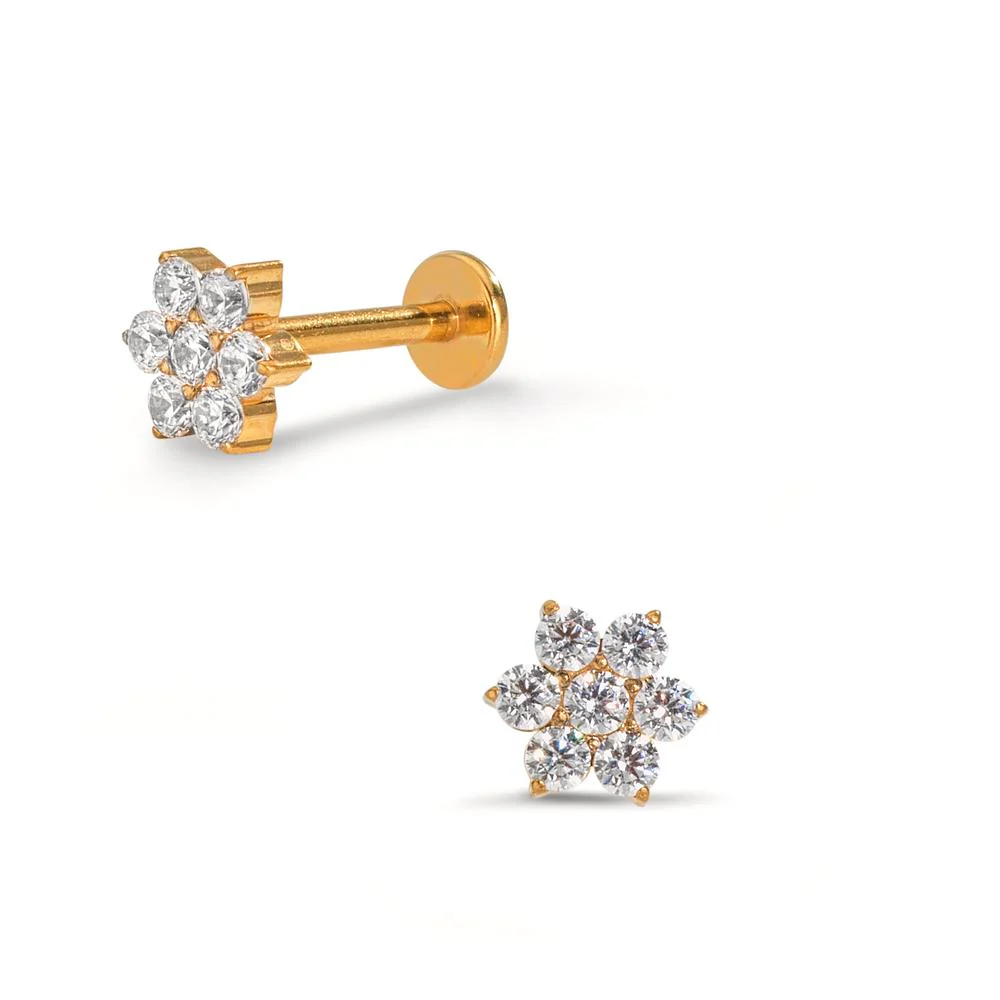 Piercing Titanio Zirconia 7 pietra giallo rivestimento IP Fiore Ø6 mm