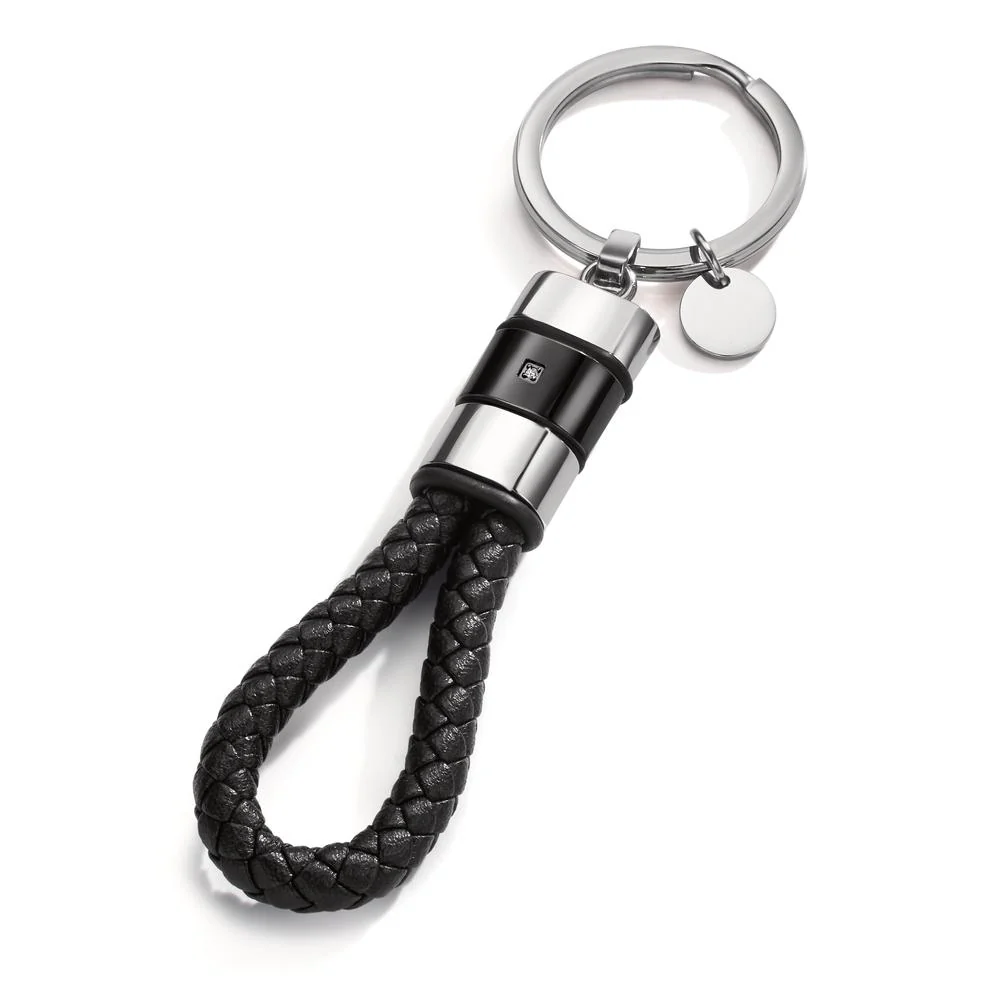 Portachiavi Acciaio inossidabile, Pelle, Gomma Zirconia nero rivestimento IP 11 cm Ø30 mm